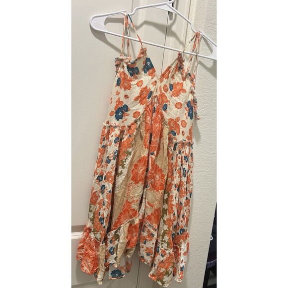 Free People Boho Floral Tank Top Adjustable Straps Orange, White, Turquoise - XS - Picture 1 of 9